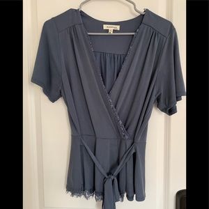 Periwinkle Lace Wrap Shirt